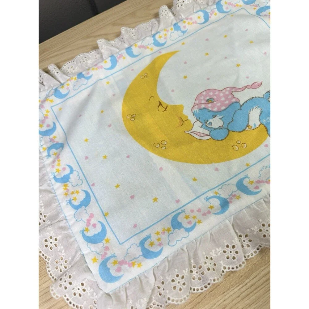 Vintage Care Bears Pillowcase Sham Bedtime Handmade Ruffle Trim 80s Celestial
